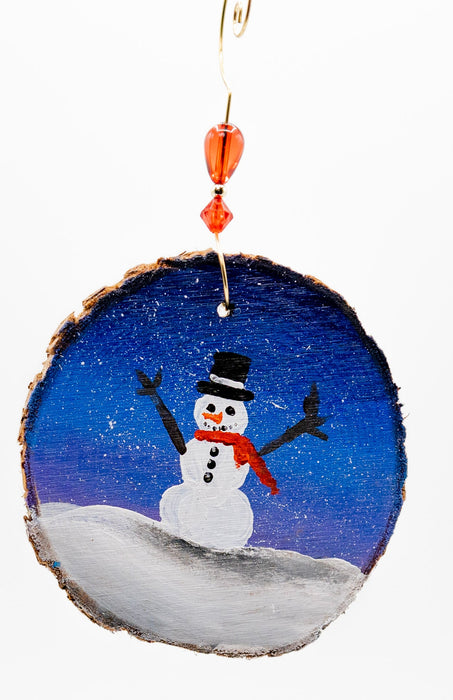 Holiday Snowman Wooden Ornament